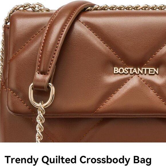 Small Vegan Leather Quilted Crossbody Bag with Chain for Women - Picture 6 of 7